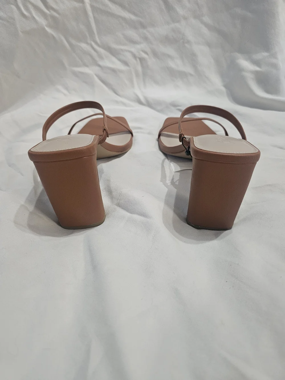 Minimal Two-Strap Block Heel Sandal — Tan